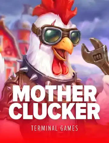 Motherclucker slot cover art: goggled rooster with a wrench, Terminal Games