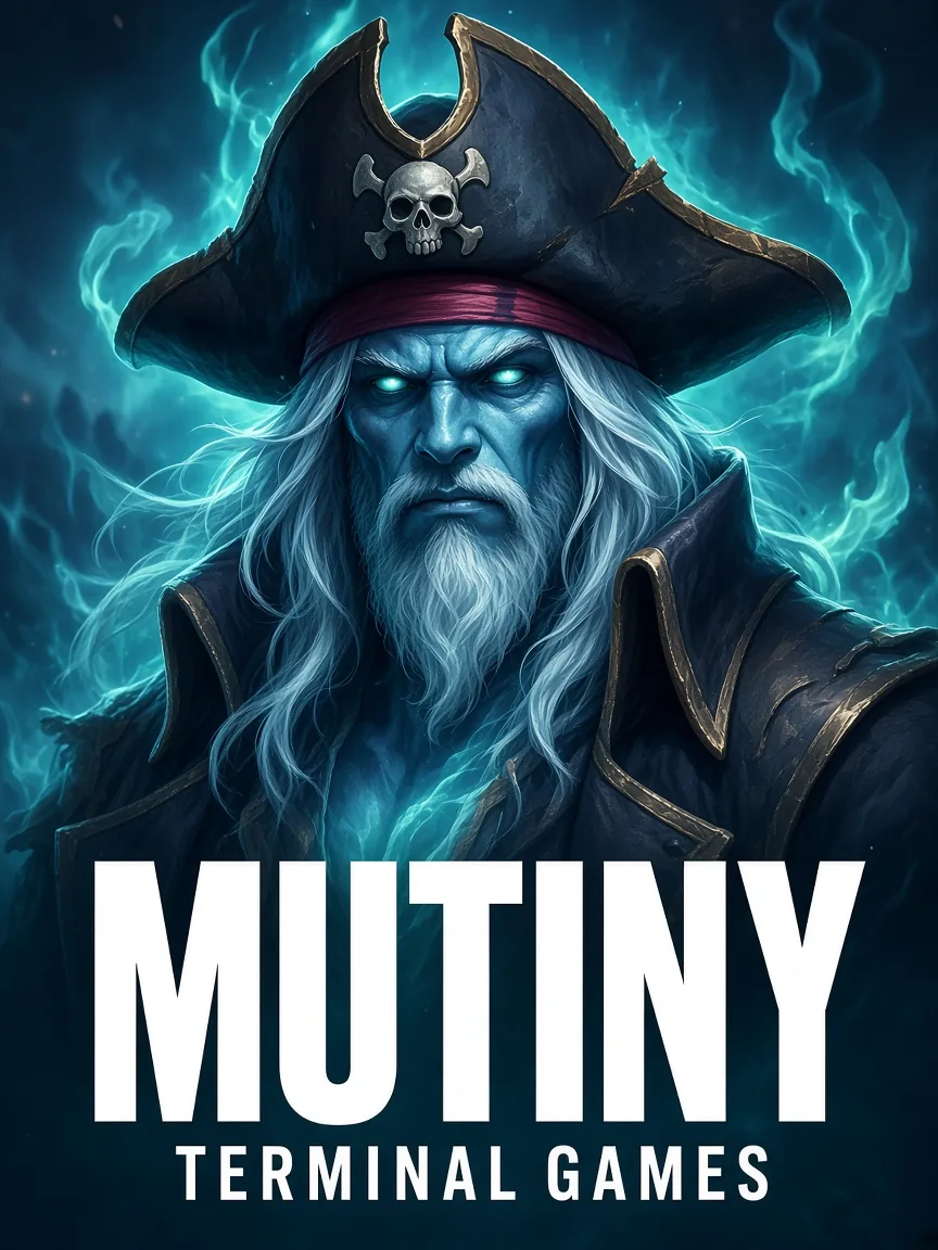 Mutiny slot cover art: ghost pirate captain in a tricorn, Terminal Games